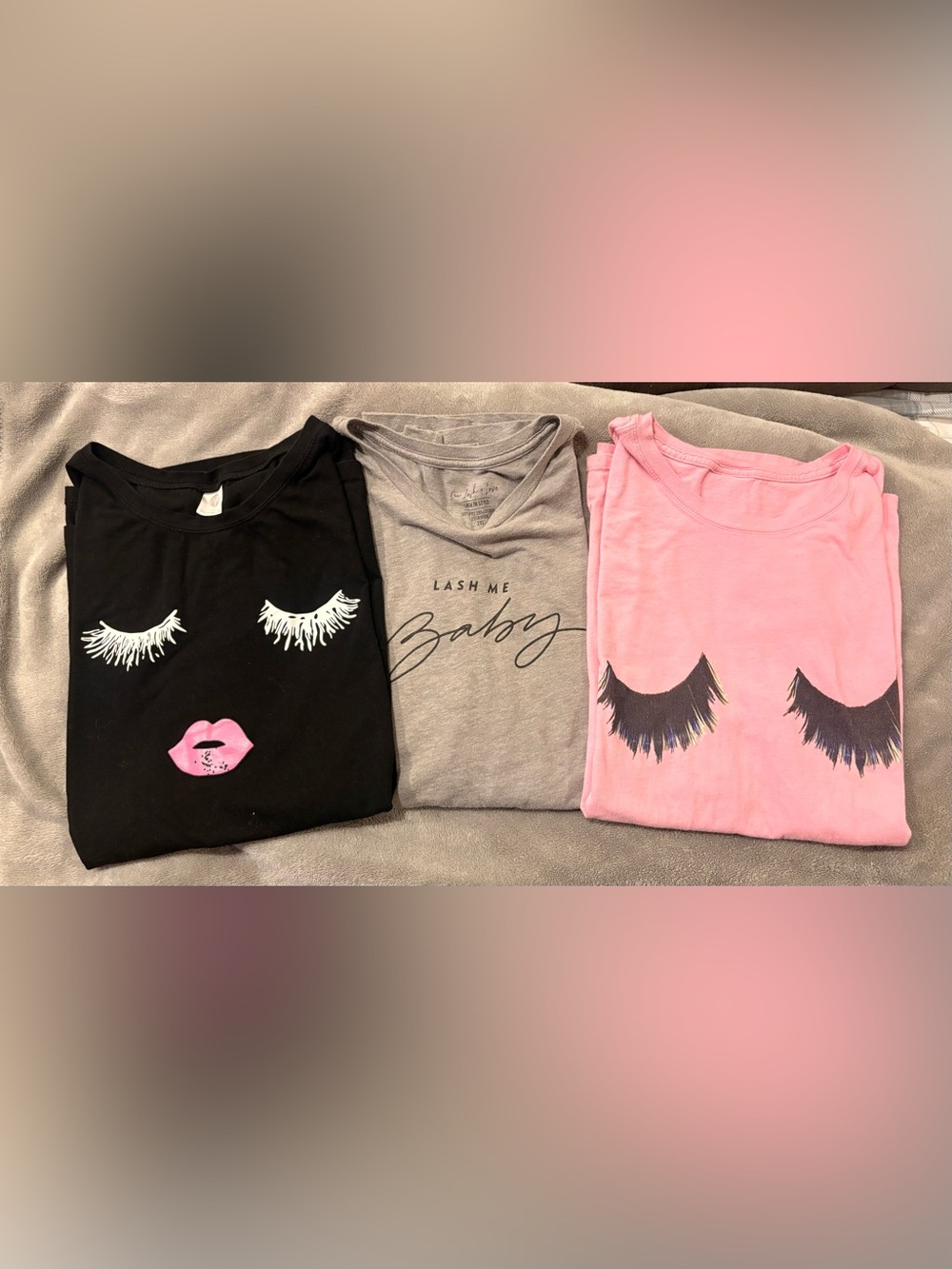 Eyelash Graphic Tee Trio - Black, Gray, Pink women’s XXL